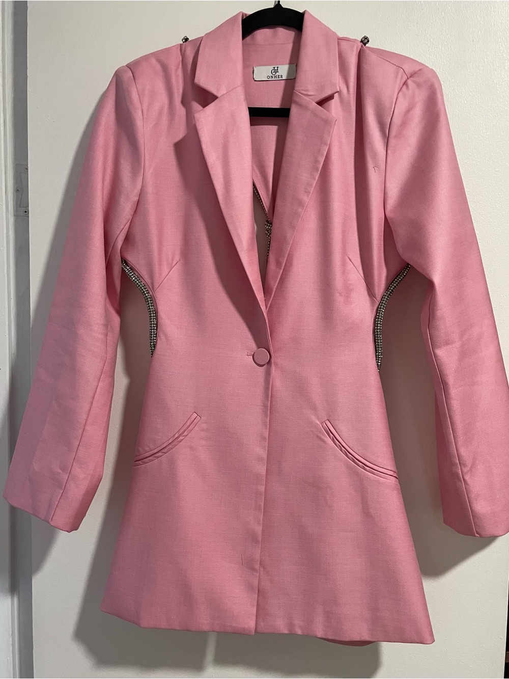 Pink Satin / open back Blazer with Rhinestone Rope Detail